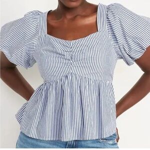 Old Navy Women’s Blouse Striped Blue Puff Sleeve Size XL